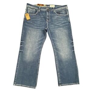 NWT Axel Brand Mens Slim Bootcut Jeans 40x30 Blue Stretch Contrast Stitch New